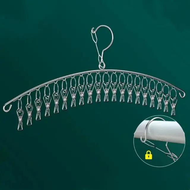 10/20Pegs Stainless Steel Clothes Drying Hanger Windproof Clothing Rack Clips Sock Laundry Airer Hanger Underwear Socks Holder