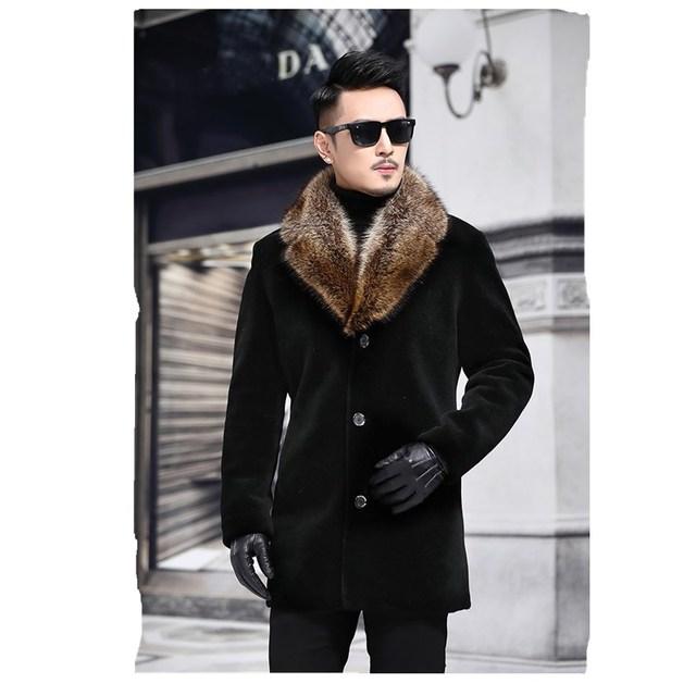 Overcoat Male Wool Blend Autumn Winter Coat Men with Artifical Fur Collar Coat Men Winter Trench Plus Size 5XL Jacket