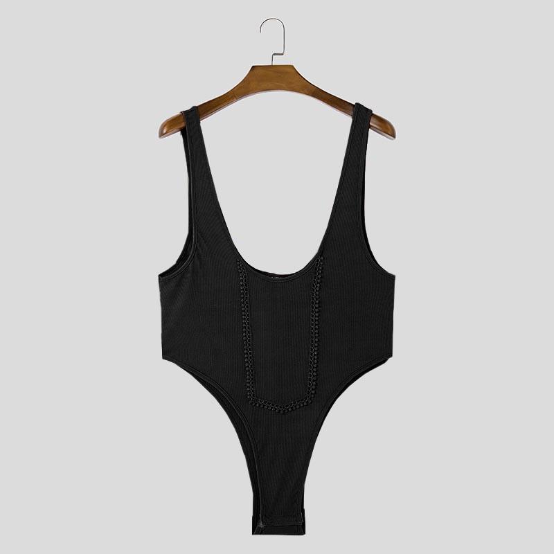 INCERUN Men Deep U Neck Sleeveless Bodysuits Fitted Home Briefs Jumpsuits