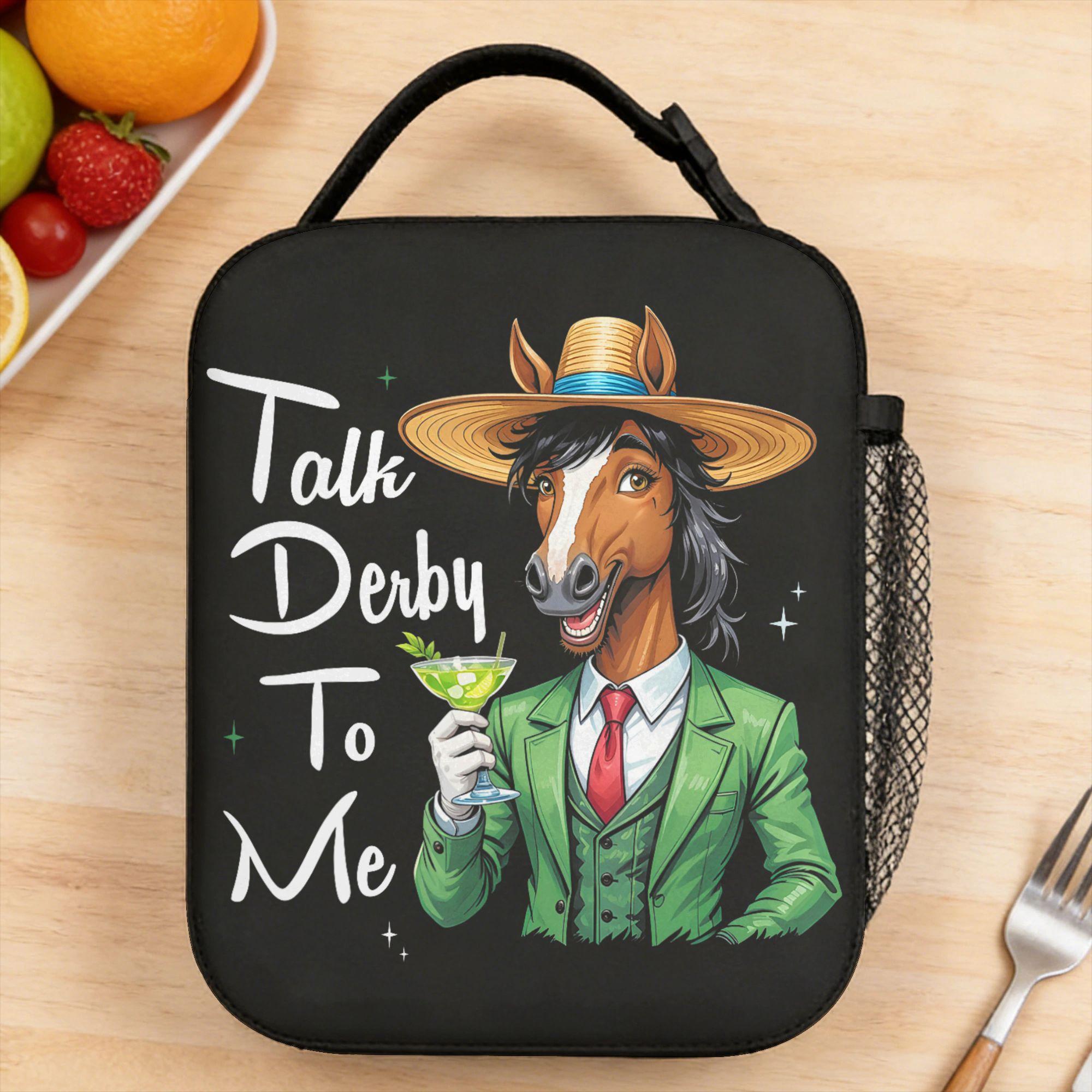 Talk Derby To Me Funny Cool Racing Horse Lunch Bag Cute Lunch Box For Girl Boy Outdoor Picnic Cooler Bag Tote Food Bags One Size