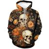 2026 Vintage Demon Rose Skeleton 3D Printing Hoodies Hooded Psychedelic Floral Skull Hoodie Sweatshirts