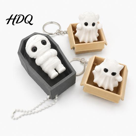 Kleiner festlicher Schlüsselanhänger 3D-gedruckt Halloween Fidget Schlüsselanhänger Niedliches Mumien Geister Katzen Spielzeug Kreative Dekoration Mini Rucksack Anhänger Schmuck Neuheit