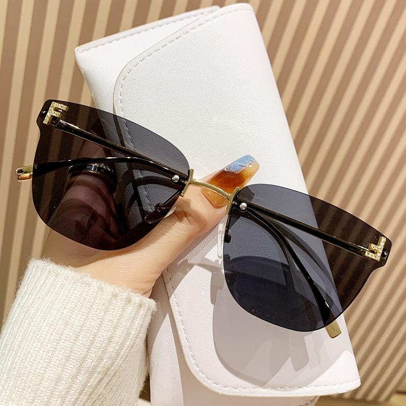 Diamond-encrusted F-letter frameless sunglasses ins wind fashion sunglasses high-end metal sunglasses women's one