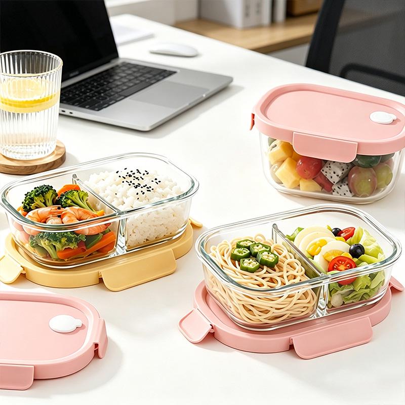 Microwaveable Glass Lunch Box for Office Workers - Double Compartment to Prevent Flavor Mixing