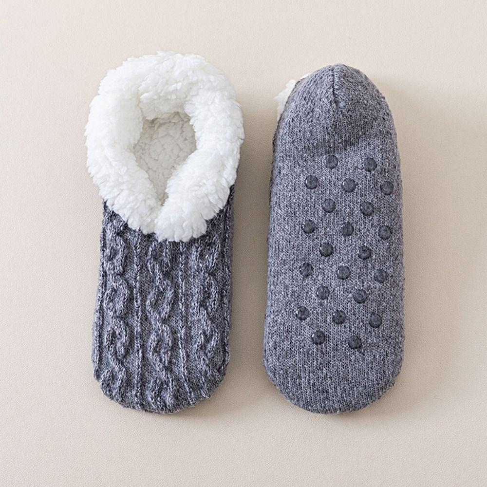 Knitted Twist Winter Floor Socks Coral Fleece Sleeping Socks Simple Thicken Plush Socks  Girls
