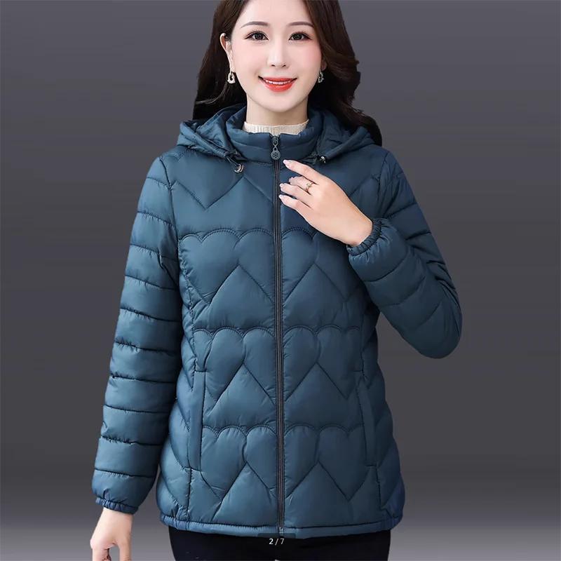 Women Cotton-Padded Down Jacket Long Sleeve Thin  Light Hooded Loose Cotton Coat Short Outwear