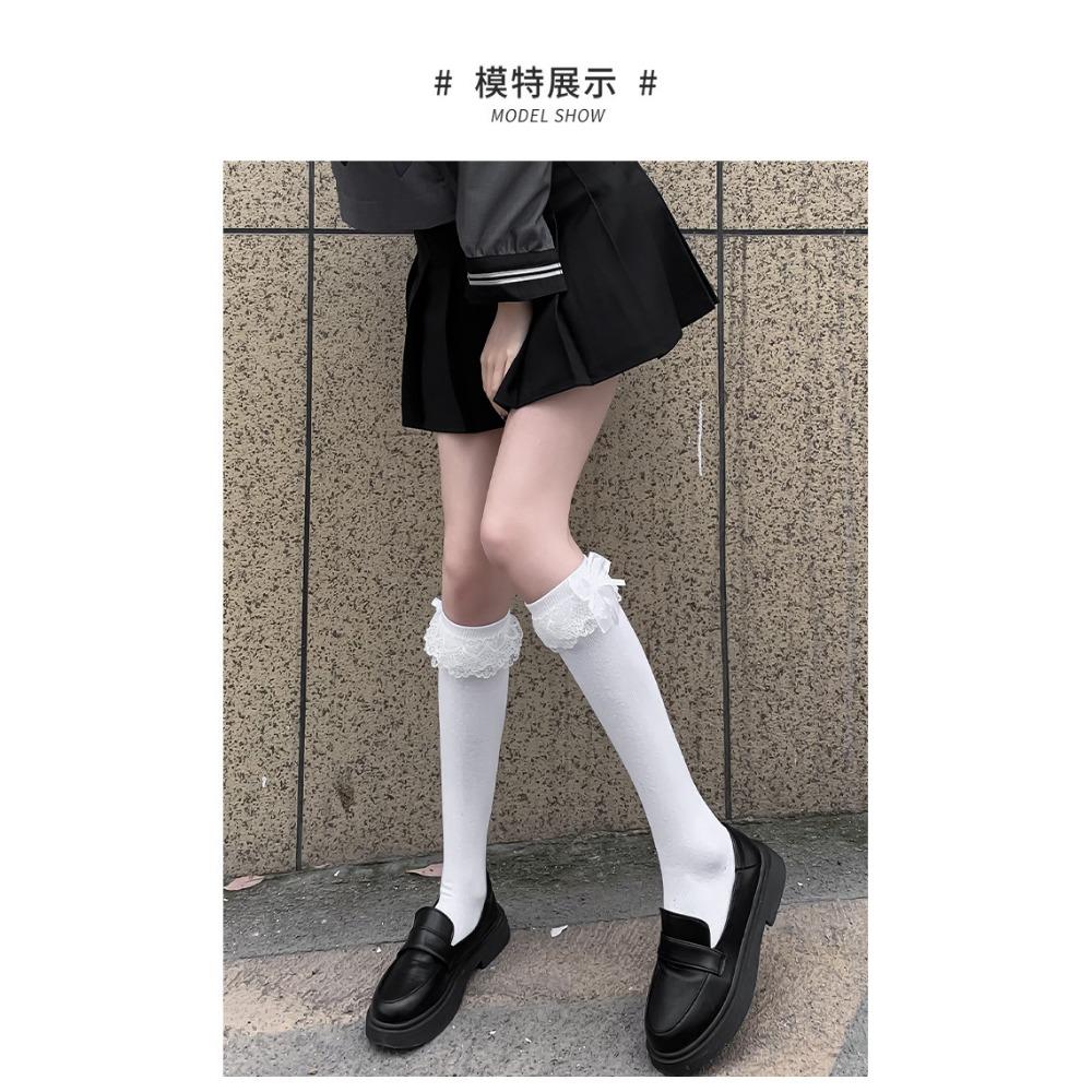 JK Hottie Lolita Socks Lace Calf Socks Lolita Medium Long Bow Cotton Socks Spring Autumn Winter