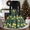 Women's Casual Vintage V-Neck Long Sleeve Dress with Christmas Print