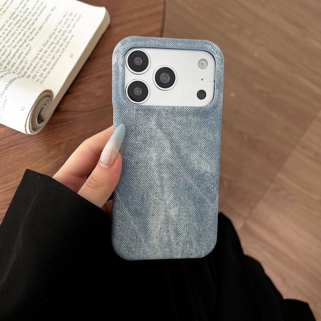 Frameless Cowboy Pattern Phone Case For iPhone Air 17 16 15 14 13 12 Pro Max Washed Color Glitter Denim Jeans Matte Cover