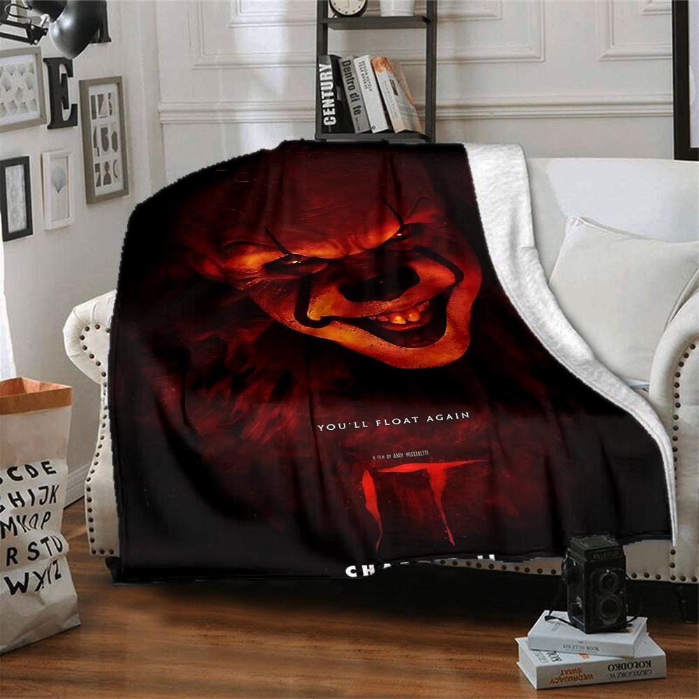 1pc It "Clown" Flannel Throw Blanket - HD Printed Lightweight Soft Warm All-Season Blanket for Sofa, Bed, Travel, Camping 018
