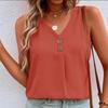 Women Casual Summer Sleeveless Solid Color Button Vest Pullover Top