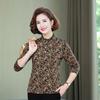 Spring and Autumn Long Sleeve T-shirt for Women New Style Middle-aged Mothers' Large-size Top Printed Half-high Collar and Floral Base Shirt
