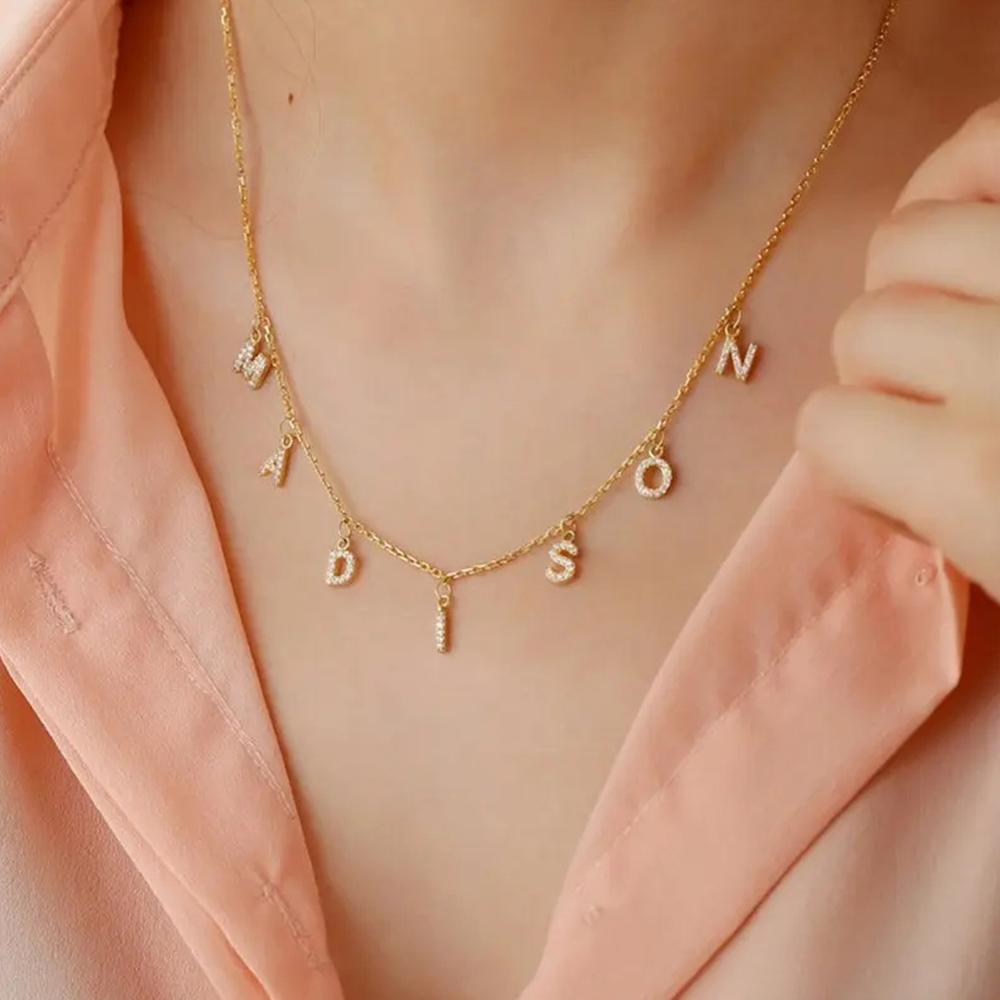 EMANCO Customized Name Necklace Personalized Zircon Letter Stainless Steel Choker Necklace Pendant Nameplate Gift Dropshipping