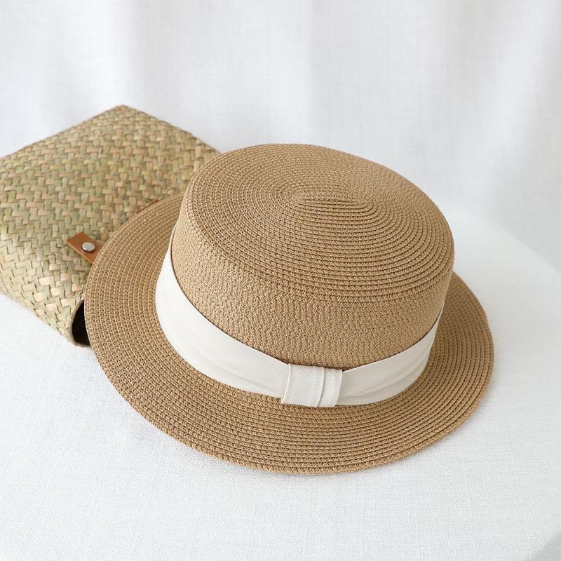 French flat-top sun-protection hat for women, summer beach vacation sunshade hat, internet celebrity woven wide-brim fresh top hat