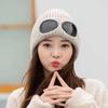Warm Woolen Yarn Skiing Hat with Fake Windproof Glasses Stylish Knitted Cap New Year Christmas Gift
