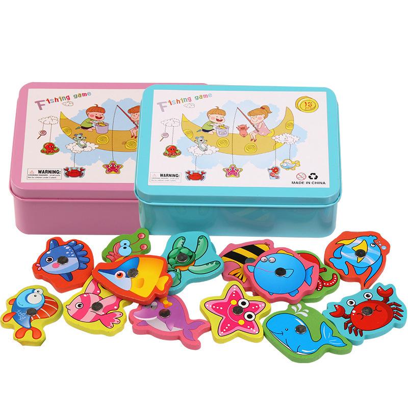 Gioco di Pesca Magnetica in Legno Montessori Puzzle di Pesca Magnetica Giocattoli Educativi Per Bambini Giocattolo per l'Allenamento delle Abilità Motorie