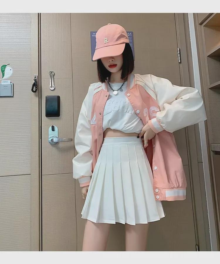 Women's Gray High-Waist Pleated A-Line Skirt - Short, Slim, JK Style for Summer, Spring, and Autumn.