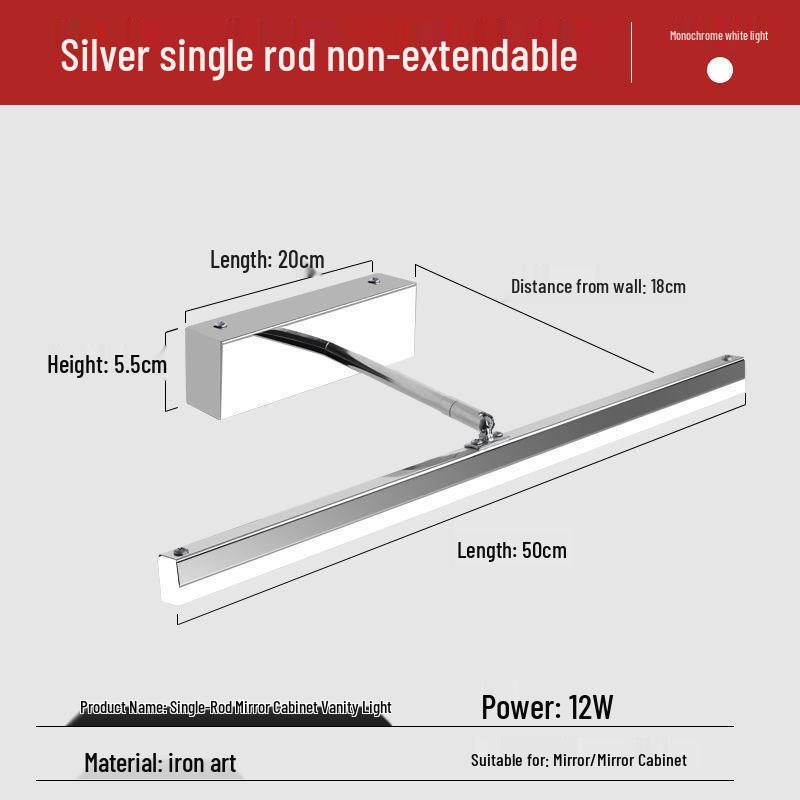 Nordic Minimalist Bathroom LED Telescopic Mirror Cabinet Vanity Light, Three-Color Wall Light for Bathroom.