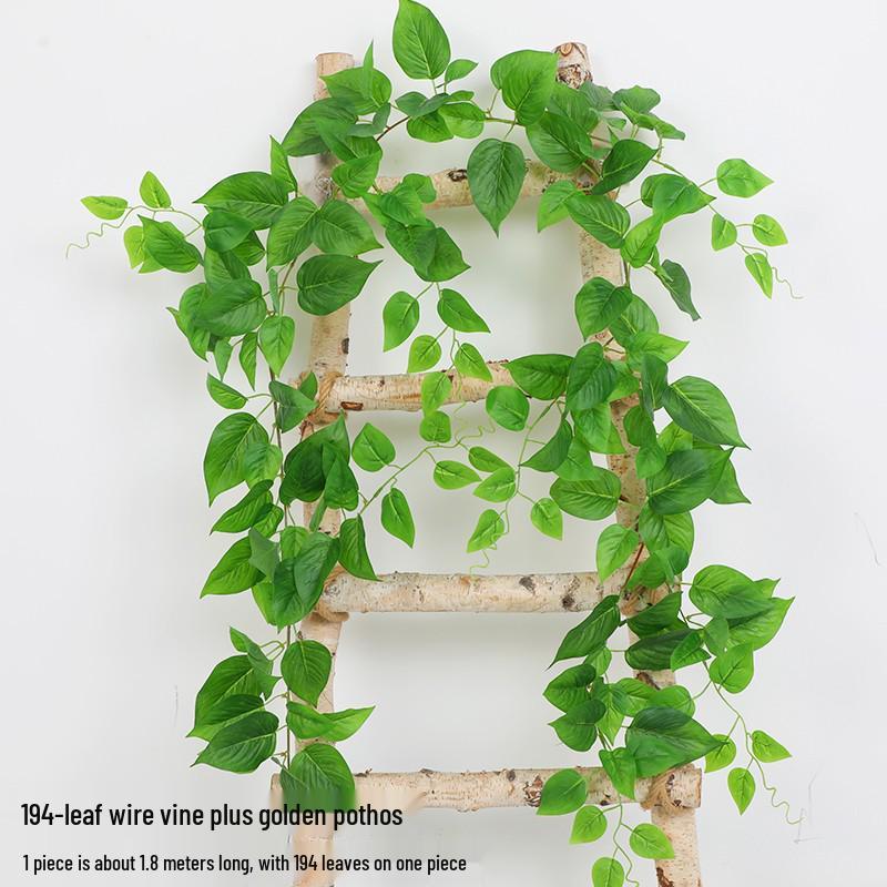 Artificial Rattan Green Pothos Leaf Vine: Decorative Plastic Plant for Ceiling or Home Décor
