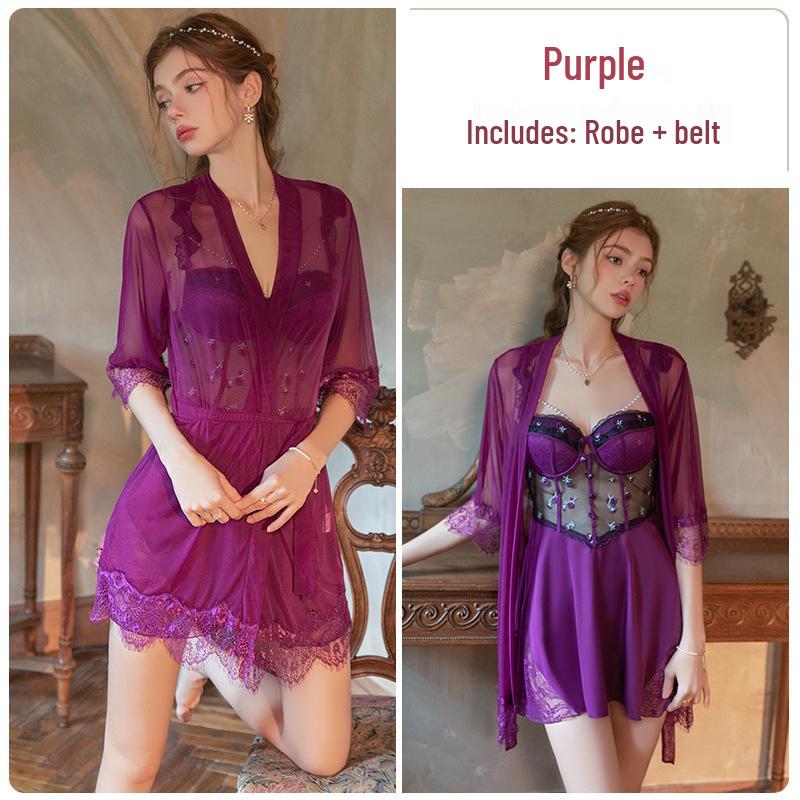 

Guiruo Великий Розмір Глибокий V На Кісточках Сітчастий Набір Нічної Сорочки-Камісолі One Size