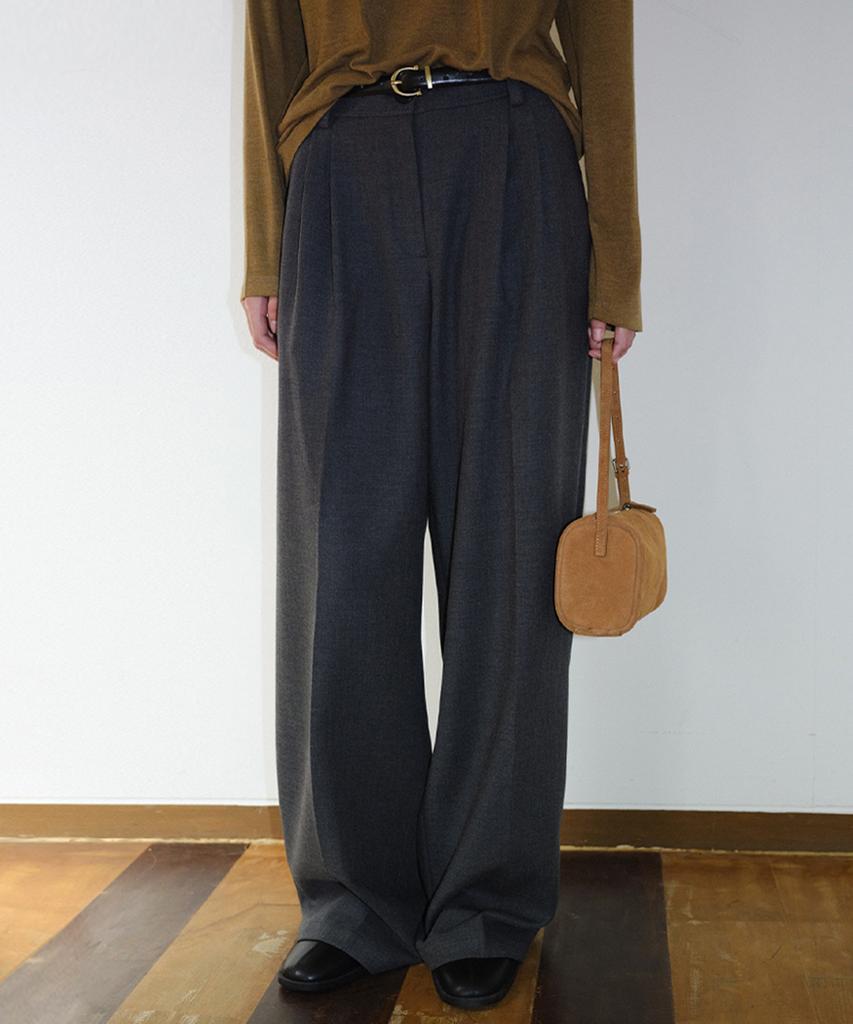EN OR Two Tuck Wide Slacks - Charcoal