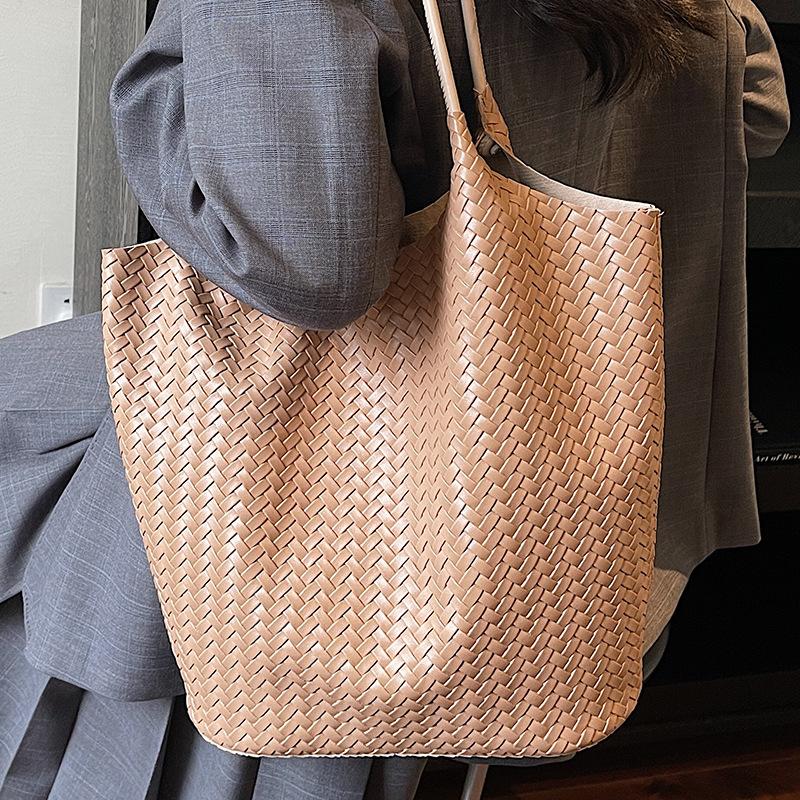 Simple and Retro Woven Pattern Bag, Commuter Single-shoulder Bag, Casual Large-capacity Tote Bag