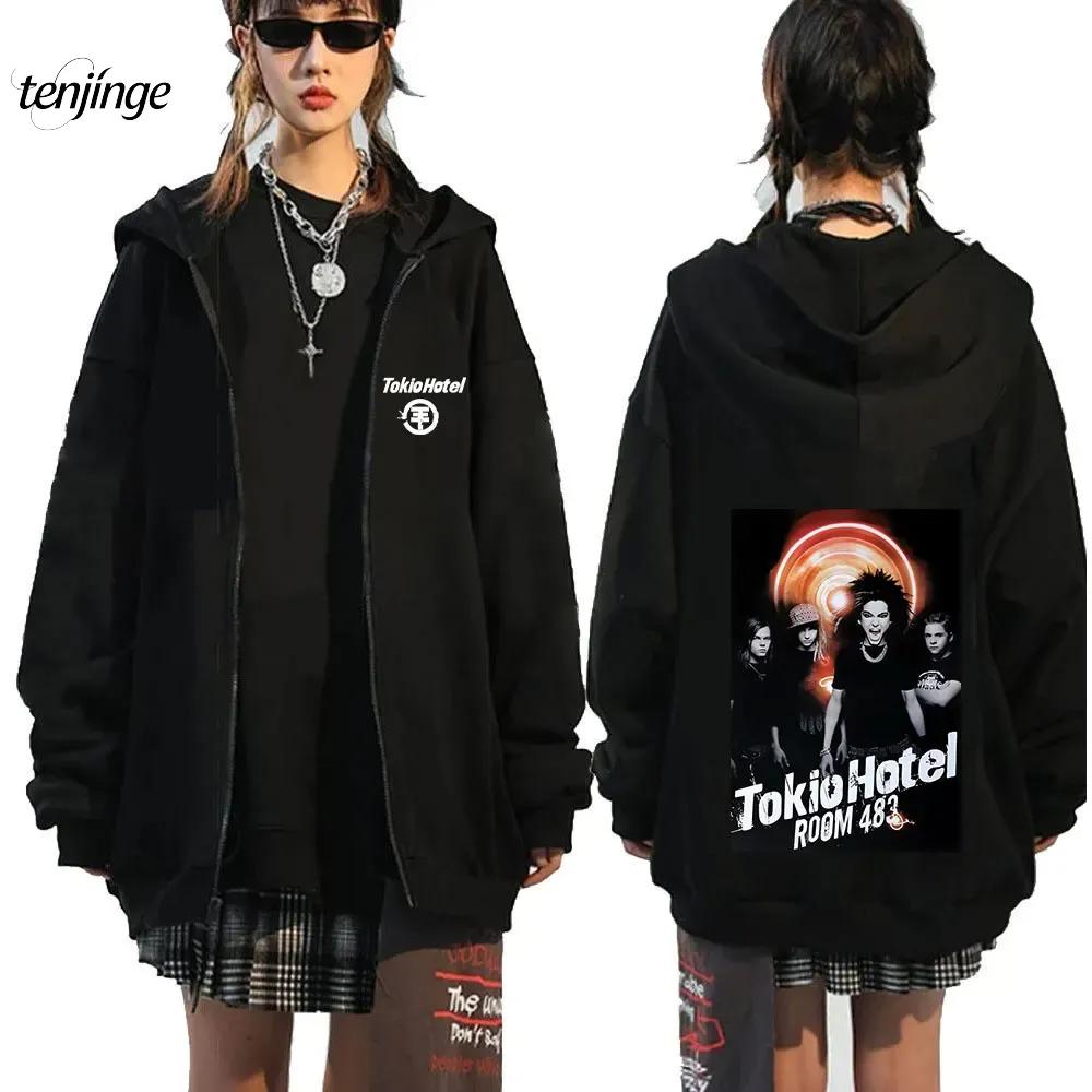 Tokio Hotel Hoodie Rock Band Kaulitz Print Zipper Hoodies Fleece Hooded Sweatshirts Men Women Hip Hop Streetwear Zip Up Jacket