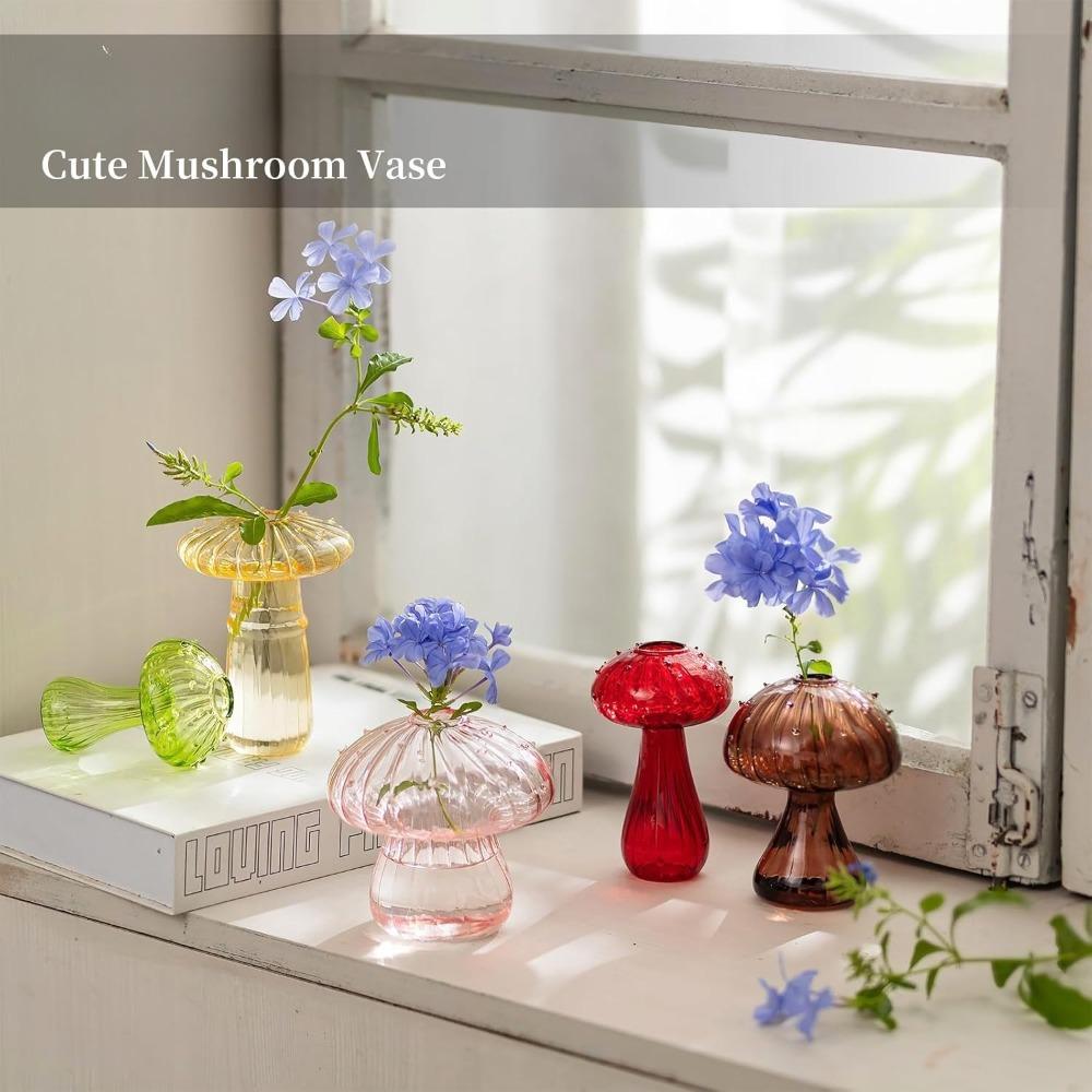 5pcs Mushroom Glass Planter Colored Plant Propagation Station Mini Terrarium for Plants Unique Small Glass Vase for Flowers