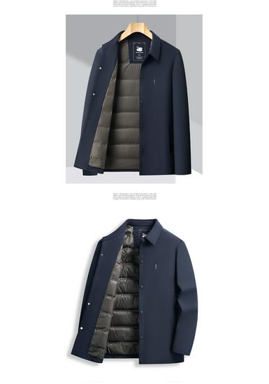 Men's Winter Lightweight Goose Down Jacket - Middle-Aged Dad Style, Lapel, Business Casual, Button-Up, Warm Coat