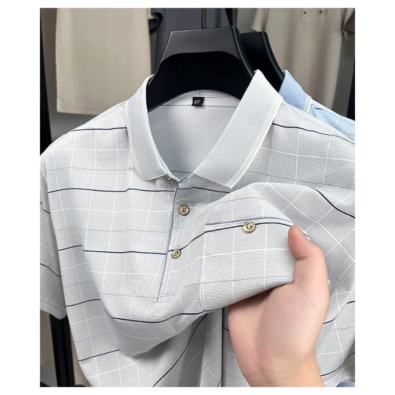 Herren Karo Kurzarm Polohemd mit Tasche