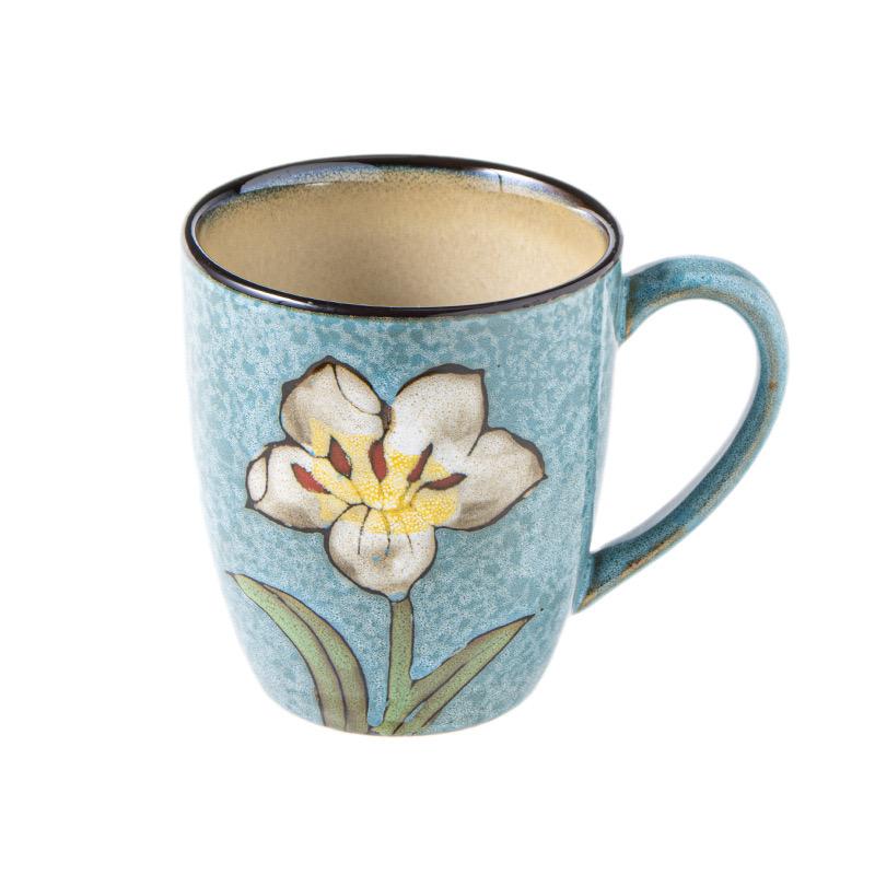 Vintage Floral Ceramic Water Mugs,12oz Hand-painted Coffee Mugs with Handle, Microwave & Dishwasher Safe