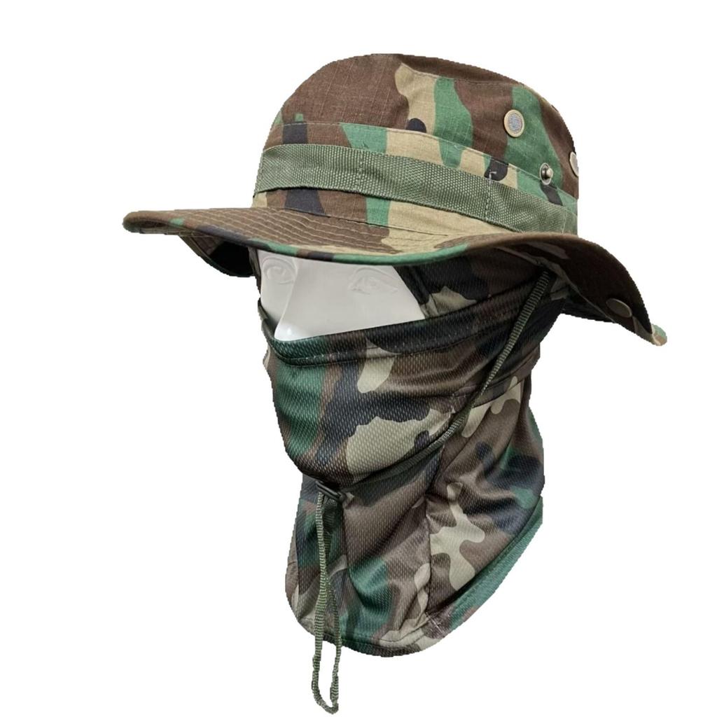 Outdoor Sonnenschutz Camouflage Hut & Sturmhauben Set: Winddicht, Sonnenschutz für Bergsteigen, Angeln & Radfahren