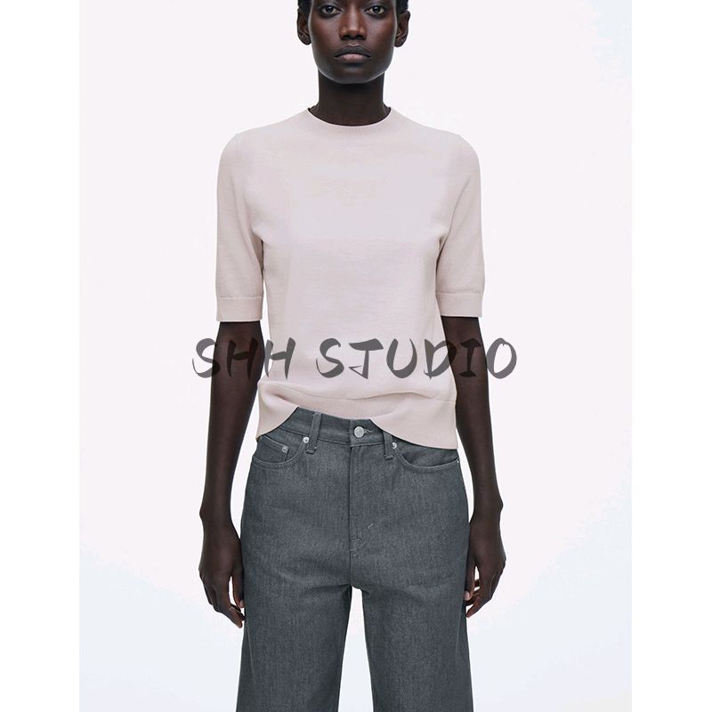 CS Spring/Summer New Women's Clothing French Commute Style Standard Edition Round Neck All-Matching Knitting T-shirt Tops 1069400