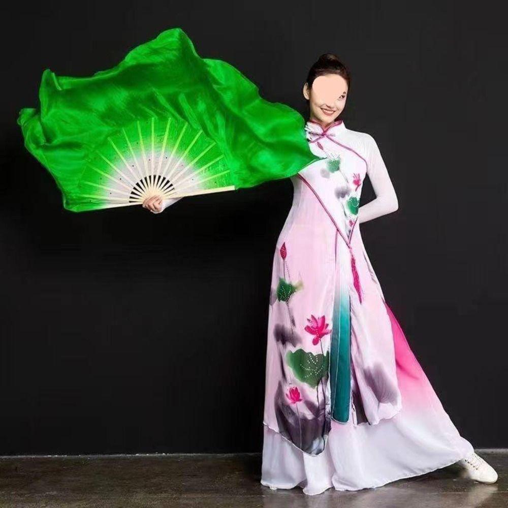 Long Éventail de Danse du Ventre Chinois Imitation 31cm Bambou Teint à la Main Éventail Adulte Enfant Femme