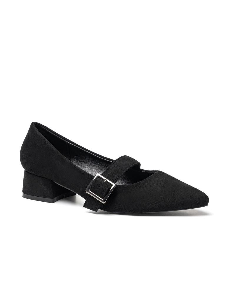 Women's Summer Pointed Toe Mary Jane Flats with Chunky Low Heels and Single Strap Buckle