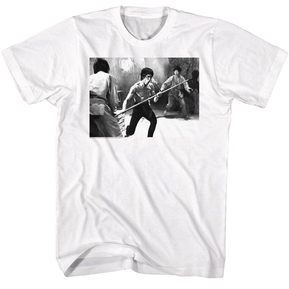 Bruce Lee Staff Fight White Icon Shirt L