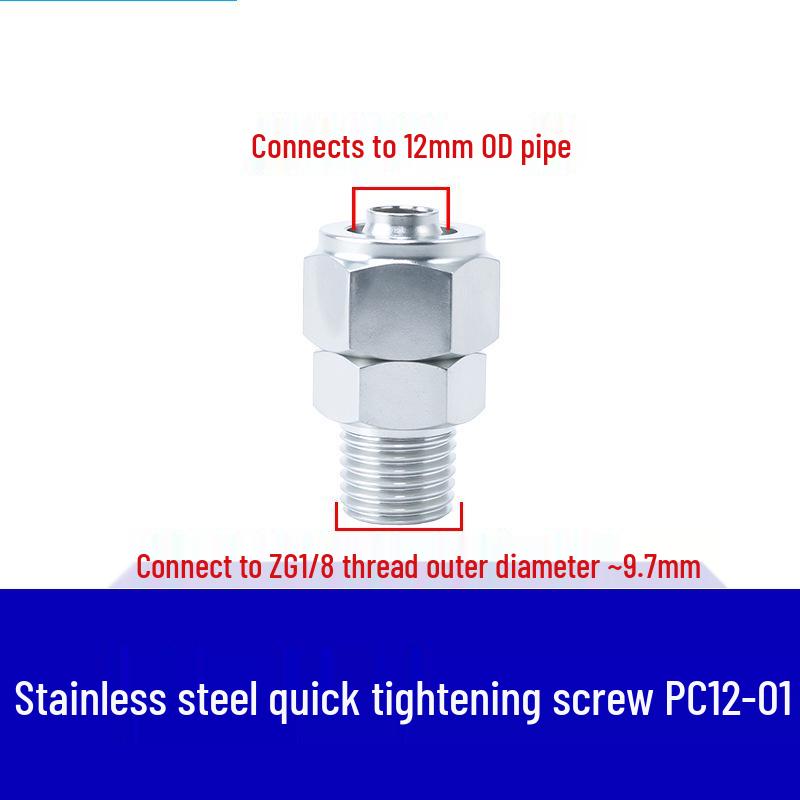 304 Stainless Steel Pneumatic Quick Connect Fitting for Air Hose and PTFE Tube, PC8-02.