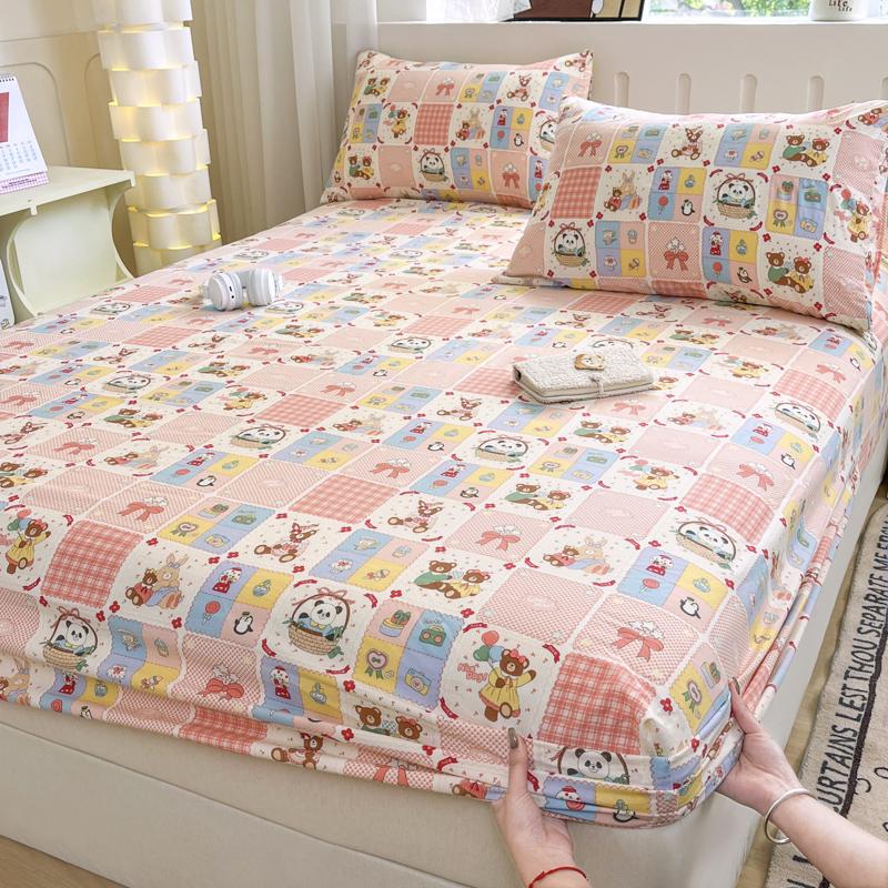 1pc Washed Cotton Bed Sheets with Elastic Single/Queen/King Cartoon Style Fitted Bed Sheet sabanas matrimoniales Sheets for Bed