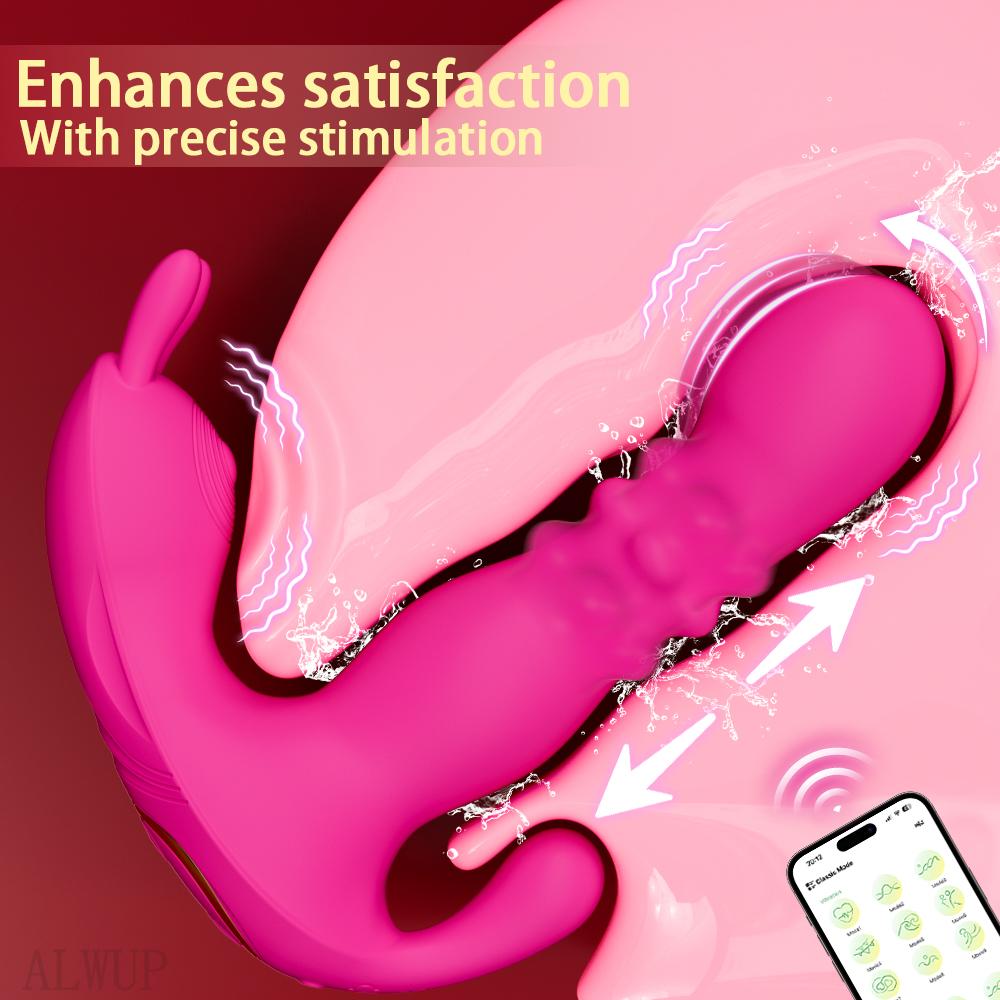 Jucării Sexuale Feminine, Vibrator Dildo Punct G Purtabil Controlat prin APP, 3-în-1 10 Moduri de Frecvență Ajustabile Stimulator Clitoral Fluture Jucării Sexuale pentru Adulți