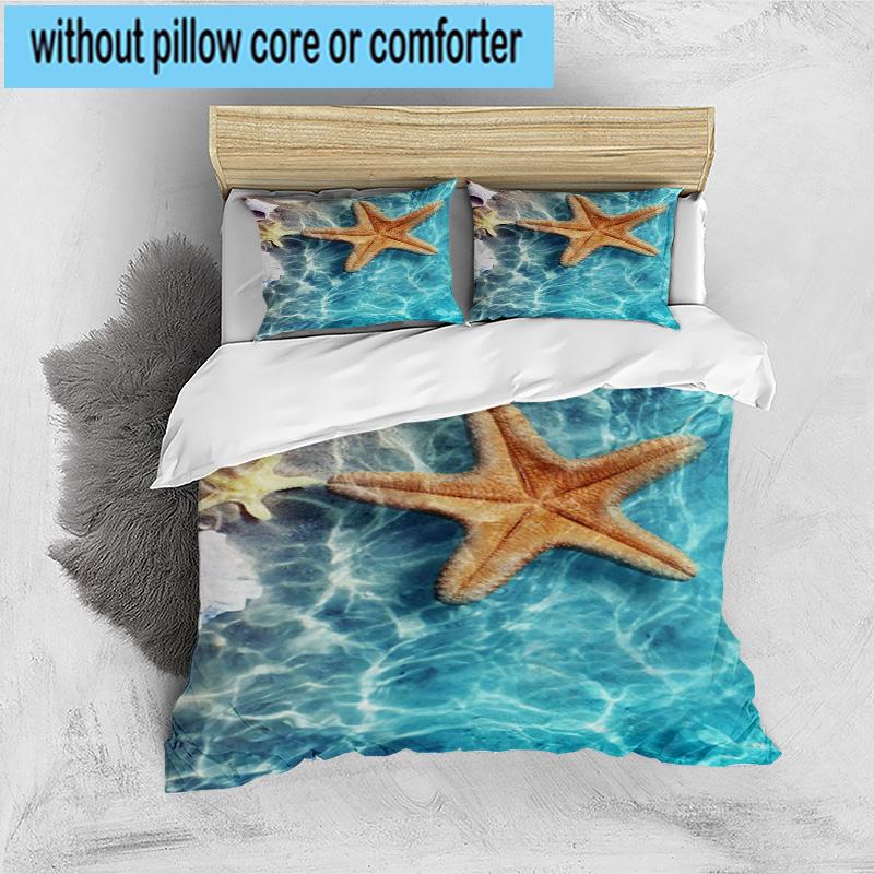 Ocean Starfish Shells 3pcs Bedding,Including 1pc Duvet Cover And 2pcs Pillowcases Perfect for Christmas,Ideal for Bedroom, Dormitory