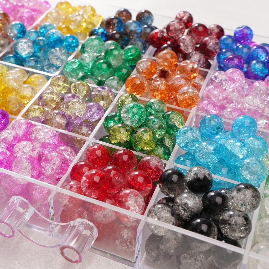 8/10mm Crackle Glass Beads for DIY Jewelry - Round Beads for Bracelets & Necklaces