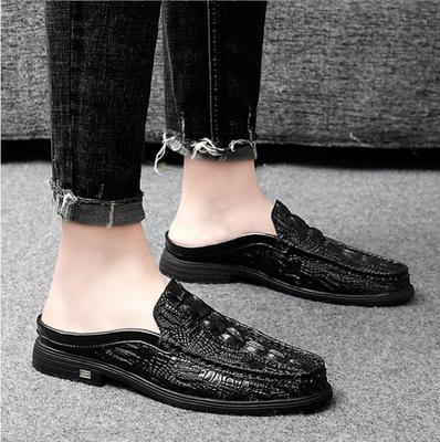 New Black Half Slippers Men Genuine Leatherr Shoes Men Casual Shoes Men Fashion Social Big Size Mocassin Elegantes Walking Shoes