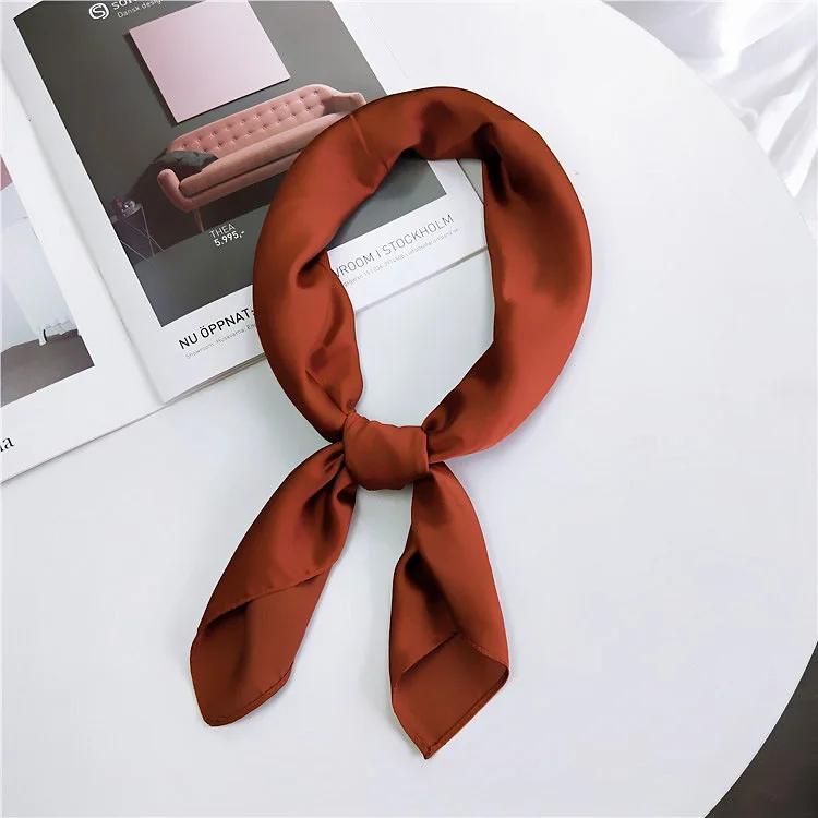 Fashion Solid Kerchief Women Head Scarf For Hair Pink Green White Silk Neck Scarfs Female 70Cm*70Cm Square Bandanas Lady Scarves