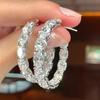 Huitan Luxury Big Hoop Earrings Full with Cubic Zirconia Sparkling Fashionable Women Circle Earrings Piercing Statement Jewelry
