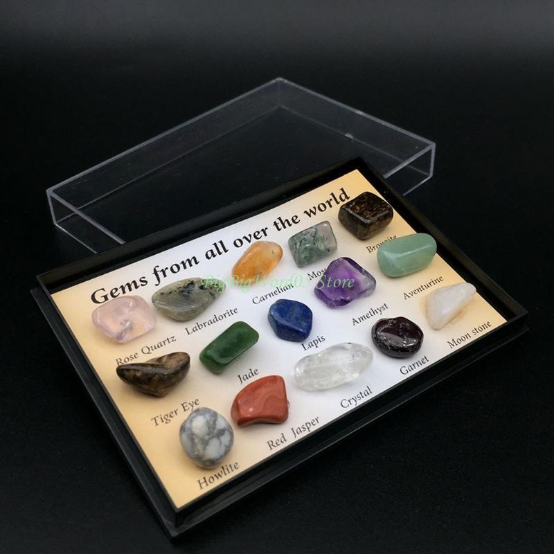 24TE Colors Natural Stone Collection Set Box Stone for Art Collection,Polished Stone Geological Teaching Tool