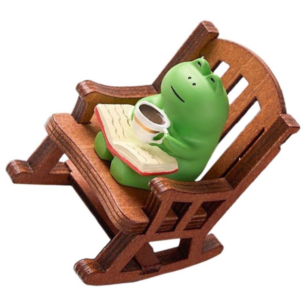 2PCs/set Cute Reading Frog Miniatures Mini Small Chair Ornaments Rocking Chair Frog Models  Home