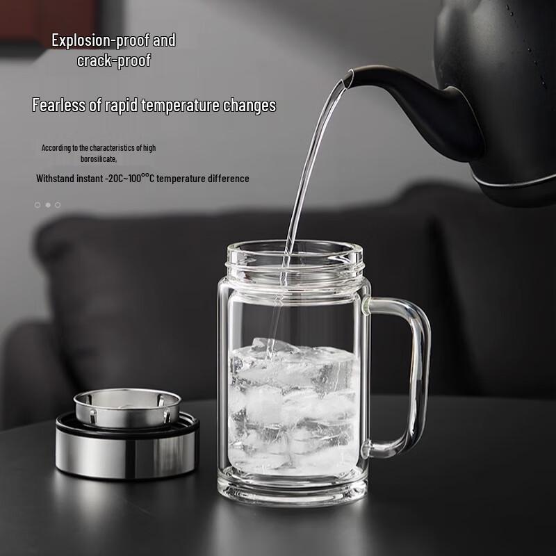 GIANXI Double-Layer Borosilicate Glass Tea Infuser Cup with Handle