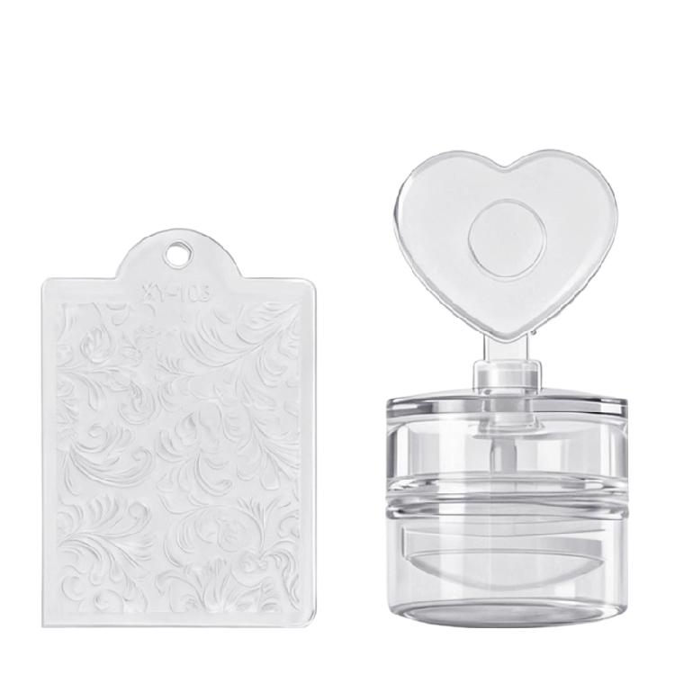 

Штамп для нігтів з квітковим візерунком у формі серця зі скребком для багаторазового манікюру з прозорою силіконовою подушечкою small