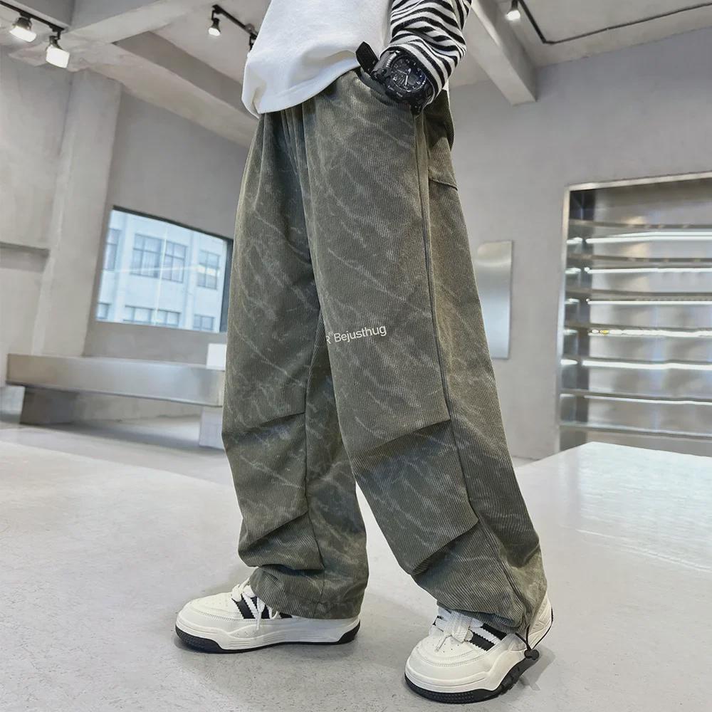 Boys' Corduroy Fashion Trend Pants - 2024 Autumn/Winter Casual Straight Trousers
