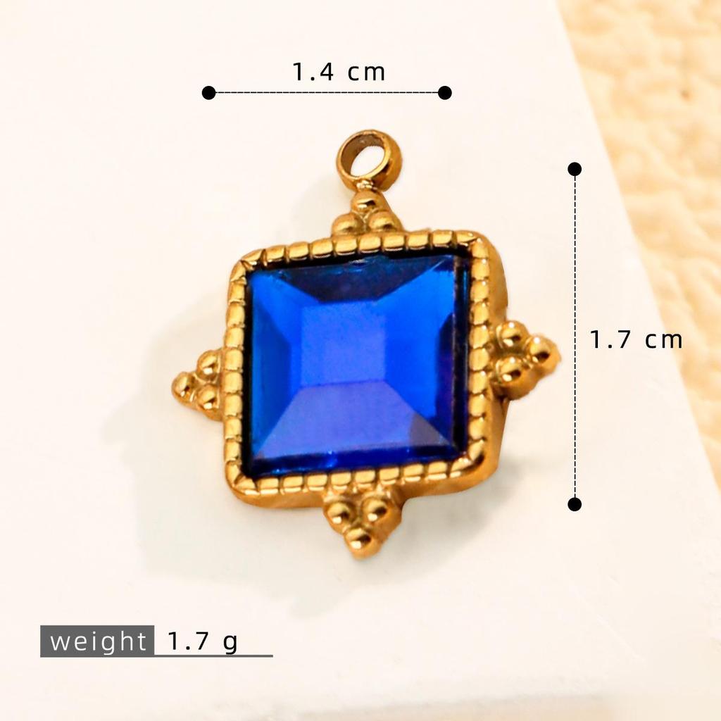 Colorfast Stainless Steel Emerald-Style Gemstone Rectangle Pendant Necklace